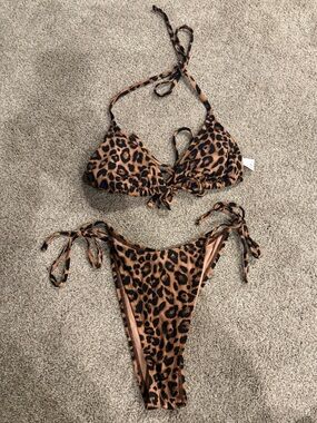 Wild Fable Leopard Print Tie-Side Bikini Set - Brown & Black